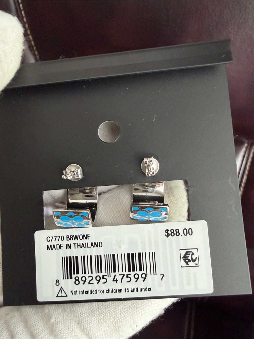 NWT Coach Blue Patterned Hoop Earrings - Picture 7 of 9